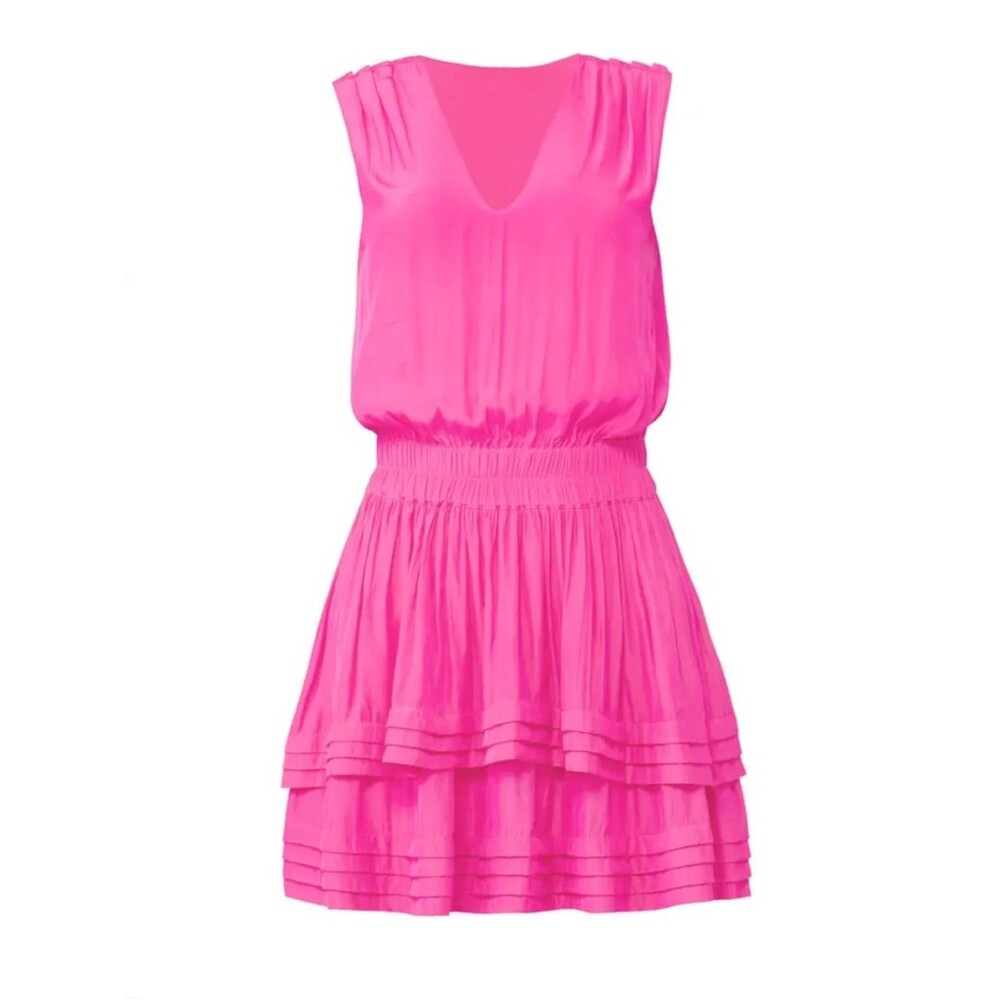 Ramy Brook Pink Raquel Mini Ruffle Feminine Romantic Flirty Cocktail Dress Sz XS